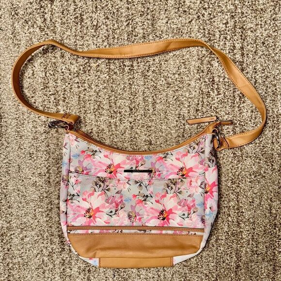 Rosetti Women's Pink Brown Floral Design Leather Handbang - Picture 6 of 10